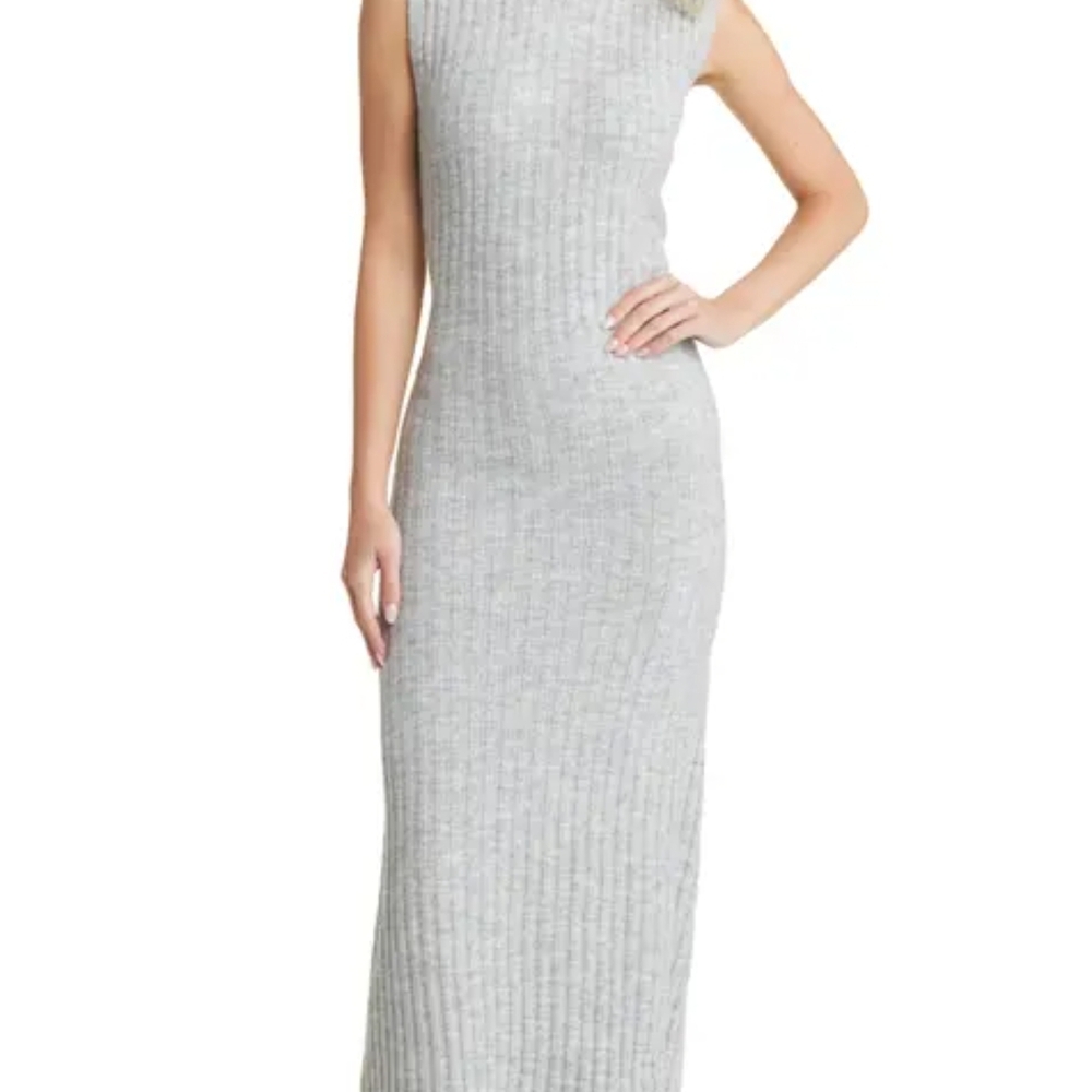 Topshop Light Gray Sleeveless Ribbed Maxi Dress